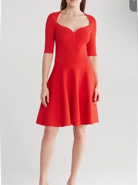 NWT Ted Baker Red Milli Sweetheart Neck Fit-and-Flare Sweater Dress